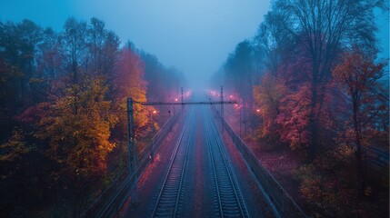 railway tracks in an autumn forest
