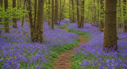 Forest path covered in bluebells