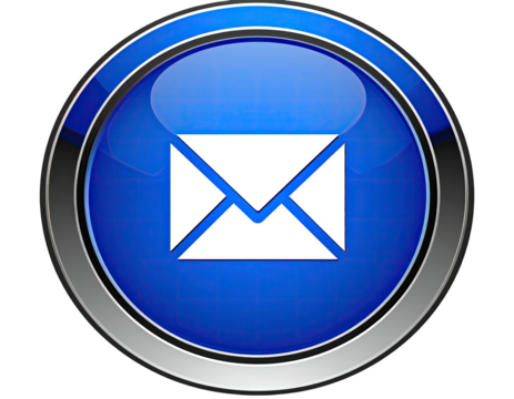 Shiny blue button with white envelope icon