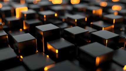 Obraz premium Abstract Black Cubes with Orange Glow: A Digital Art Piece