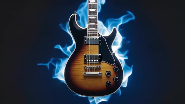 Electric Guitar Surrounded by Blue Flames