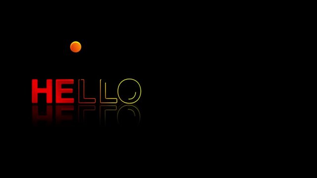 animated jumping or bouncing ball of hello august text word lettering typography glow neon reveal, Bright letters jump in the inscription theme video,motion seamless loop rainbow type on black bg   
