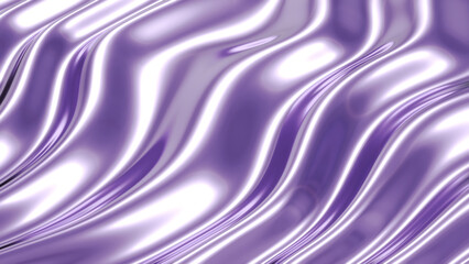 Wavy silver purple striped abstract background, shiny silk chrome metal 3D wallpaper.