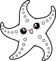 Starfish cartoon on transparent background. For coloring. Learning media. Child development.