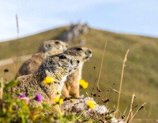 Prairie dogs on a hillside