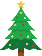 Stylized Christmas Tree Illustration with Star Topper and Colorful Ornaments