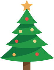 Stylized Christmas Tree Illustration with Star Topper and Colorful Ornaments