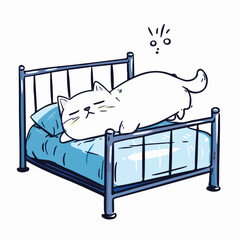 Cute Cat Sleeping on Bed Cartoon Vector Illustration for Cozy Theme	