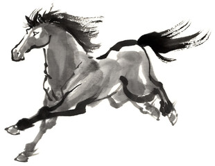 水墨画　駆ける馬