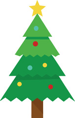 Stylized Christmas Tree Illustration with Star Topper and Colorful Ornaments