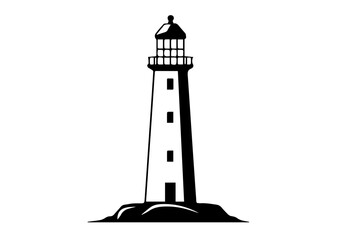 Classic lighthouse illustration on a rocky shore  