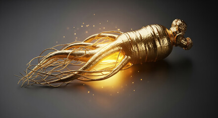 Golden Ginseng Root with Glowing Light
