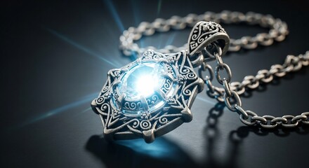 Silver Pendant with Glowing Gemstone Necklace.