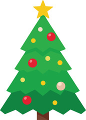 Stylized Christmas Tree Illustration with Star Topper and Colorful Ornaments