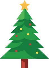 Stylized Christmas Tree Illustration with Star Topper and Colorful Ornaments