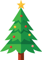 Stylized Christmas Tree Illustration with Star Topper and Colorful Ornaments