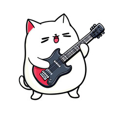 Rock and Roll Cat Character Playing Electric Guitar Cartoon Vector Illustration	