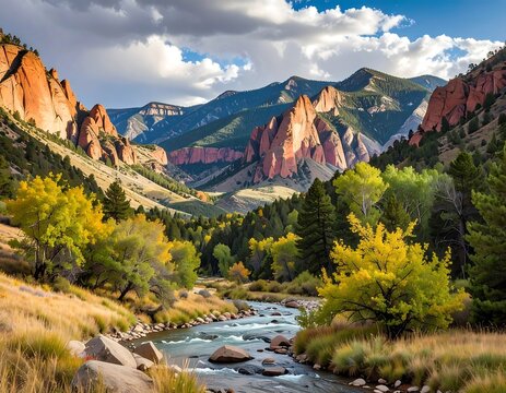 Mountain stream in autumn colors