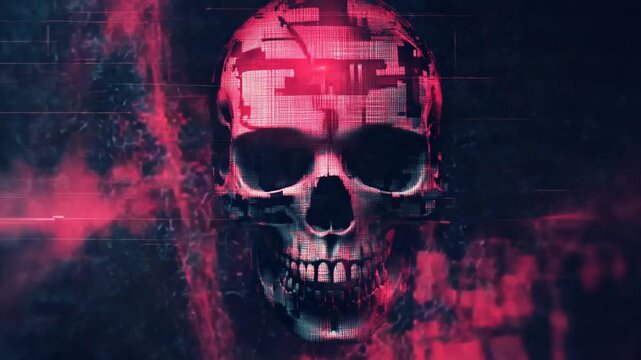Digital skull illustration with vibrant colors and effects