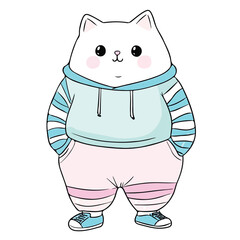 Cute Cartoon kitten Character in Pink Hoodie Vector Illustration for Kids T-Shirt	