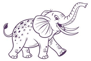 Cartoon Elephant Smiling Animal with Outline Design on White