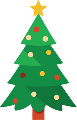Stylized Christmas Tree Illustration with Star Topper and Colorful Ornaments