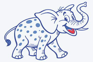 Cartoon Elephant with Blue Spots in on White Background