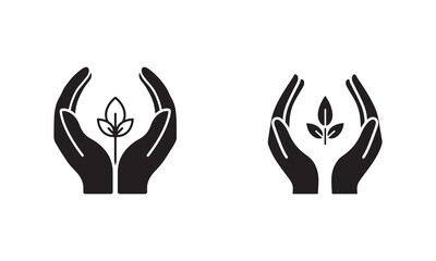 Fototapeta premium Set Of The icons Hands Holding a Young Plant Sprout Vector Illustration.