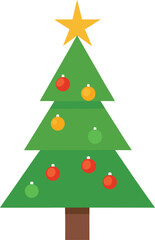 Stylized Christmas Tree Illustration with Star Topper and Colorful Ornaments