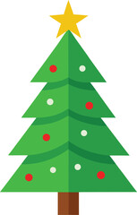 Stylized Christmas Tree Illustration with Star Topper and Colorful Ornaments