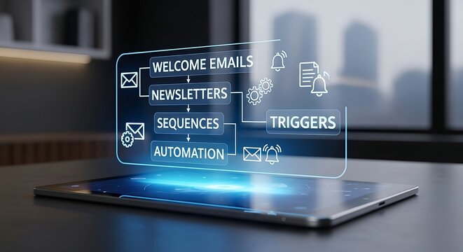 Digital Marketing Automation Workflow on Tablet Display