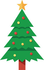 Stylized Christmas Tree Illustration with Star Topper and Colorful Ornaments