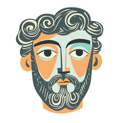 Hipster Man Character Portrait with Beard Vector Illustration for Profile Picture	