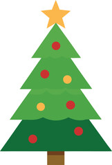 Stylized Christmas Tree Illustration with Star Topper and Colorful Ornaments