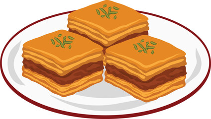 Traditional Baklava Middle Eastern Dessert with Chocolate Filling Served In Plate