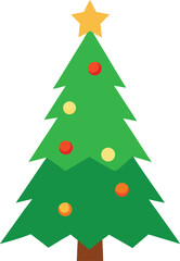 Stylized Christmas Tree Illustration with Star Topper and Colorful Ornaments