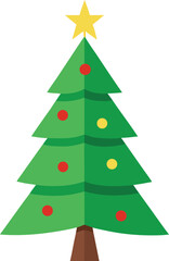 Stylized Christmas Tree Illustration with Star Topper and Colorful Ornaments
