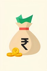 ** Indian Rupee Money Bag and Coins