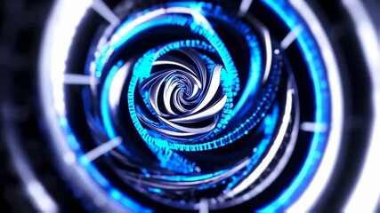 Abstract, detailed, spiral, metal flower with glowing blue rings - Powered by Adobe
