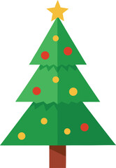 Stylized Christmas Tree Illustration with Star Topper and Colorful Ornaments