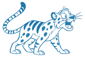 Obraz premium Cartoon Jaguar with Open Mouth on White Background, Cute Feline Animal