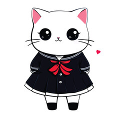 Cartoon Cat in School Uniform – Cute Animal Vector for T-Shirt Print, Kids Clothing, and Mascot Logo