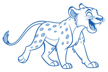 Fototapeta premium Cartoon Jaguar Walking on White Background Line Art