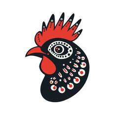Black Chicken Head with Geometric Elements – Abstract Vector for T-Shirt Print, Logo, and Game Mascot Design