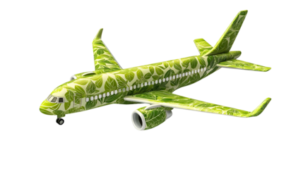 Green airplane with floral pattern isolated on transparent background