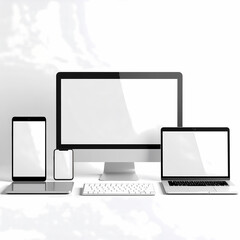 Responsive design mockup showcasing laptop tablet phone and desktop pc