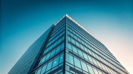Obraz premium Modern Glass Office Building Architecture Blue Sky Corner View Urban Landscape