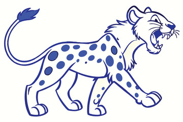 Obraz premium Cartoon Lion Growling with Blue Spots on a White Background Design
