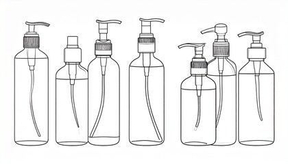 Fototapeta premium Set of liquid bottles with a dispenser vector. bottles for body care vector. Cosmetic
