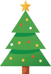Stylized Christmas Tree Illustration with Star Topper and Colorful Ornaments